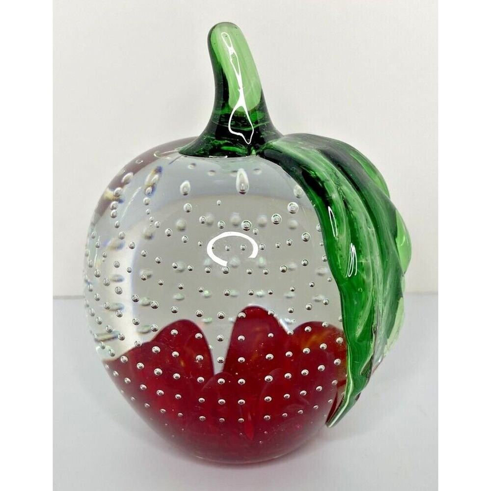 Vtg Gibson 1995 Apple Art Glass Paperweight Controlled Bubbles‎ 4.5" Signed